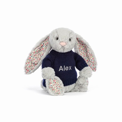 Jellycat Blossom Silver Konijn with Navy Jumper | YE5347806